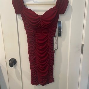 Macy’s Burgundy Off the Shoulder Ruched Formal Dress (size 1)